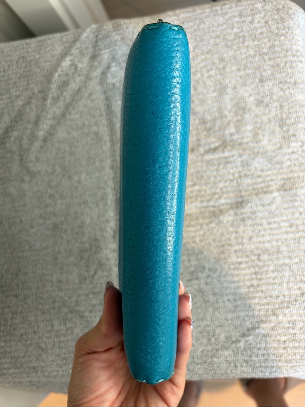 Fendi Selleria Roman Leather Large Zip around wallet. Teal/Peacock Blue - Picture 10 of 15